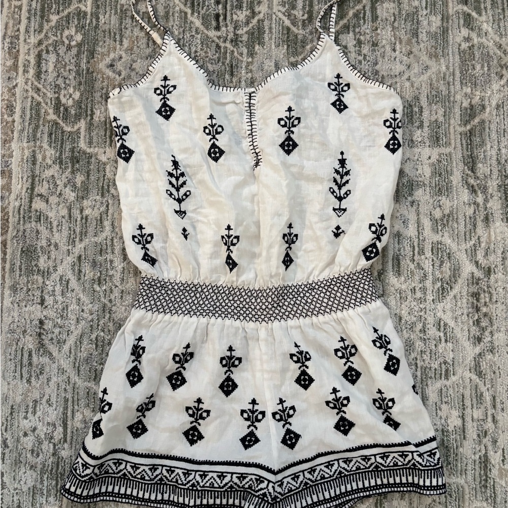 Calypso St. Barth Ivory and Black Embroidered Top